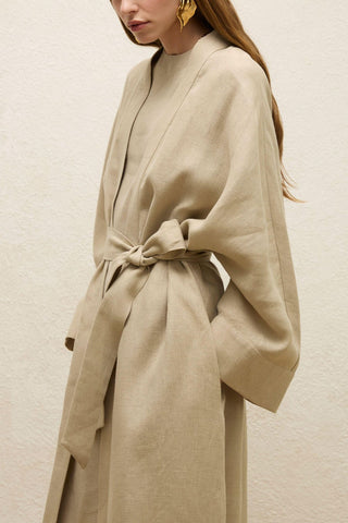 Long Linen Kimono Jacket Sand