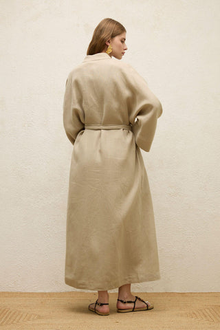 Long Linen Kimono Jacket Sand