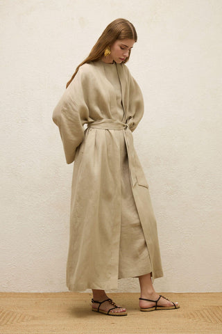 Long Linen Kimono Jacket Sand