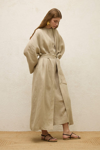 Long Linen Kimono Jacket Sand