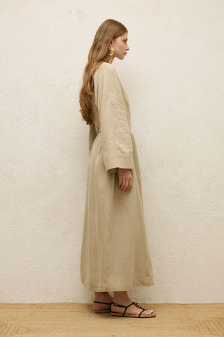 Long Linen Kimono Jacket Sand