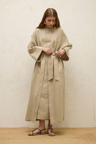 Long Linen Kimono Jacket Sand