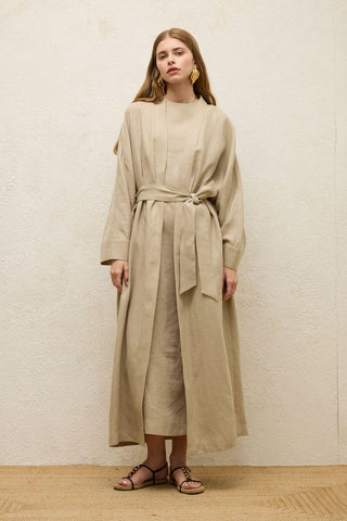 Long Linen Kimono Jacket Sand