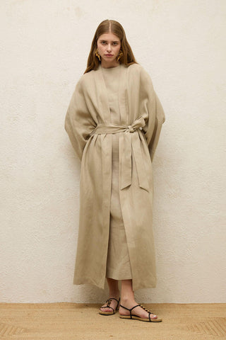 Long Linen Kimono Jacket Sand