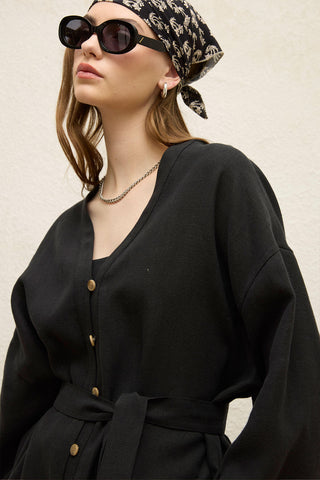 Buttoned Linen Shirt Black