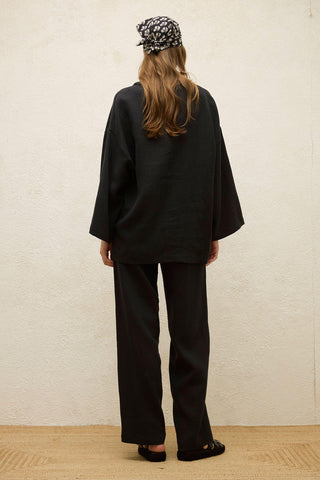 Buttoned Linen Shirt Black