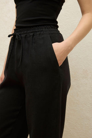 Relaxed Linen Pants With Pockets Black