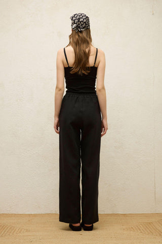 Relaxed Linen Pants With Pockets Black