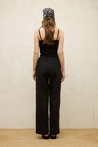 Relaxed Linen Pants With Pockets Black