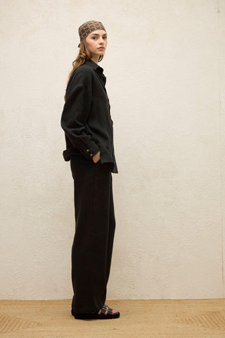 Linen Oversize Buttoned Shirt Black