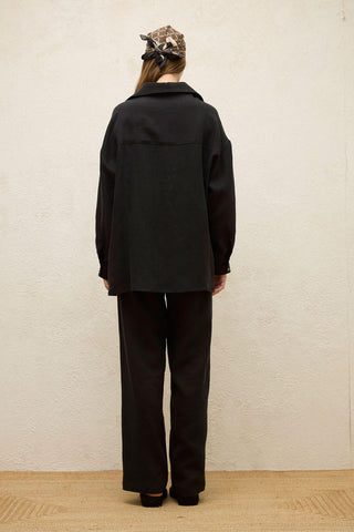 Linen Oversize Buttoned Shirt Black