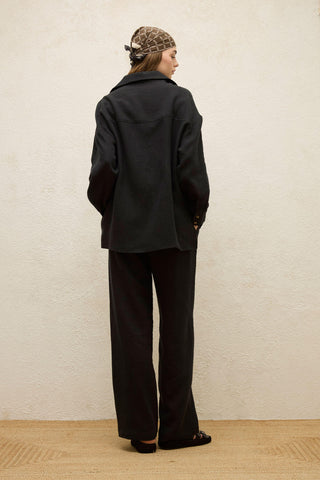 Linen Oversize Buttoned Shirt Black