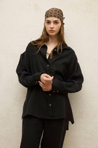 Linen Oversize Buttoned Shirt Black