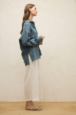 Linen Oversize Buttoned Shirt Indigo