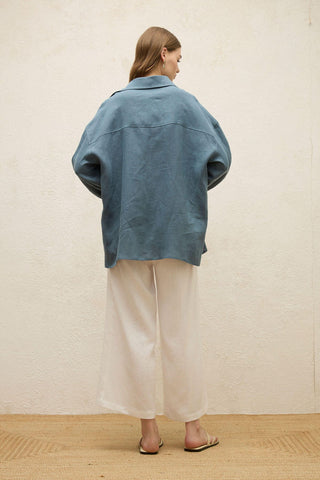 Linen Oversize Buttoned Shirt Indigo