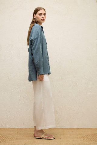 Linen Oversize Buttoned Shirt Indigo