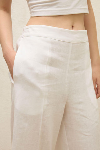 Straight Linen Trousers Ecru