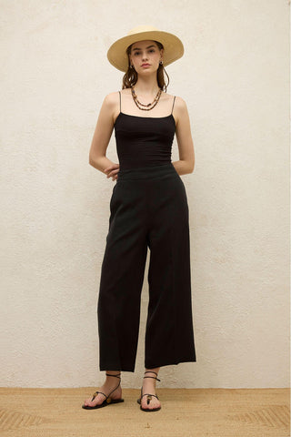 Straight Linen Trousers Black