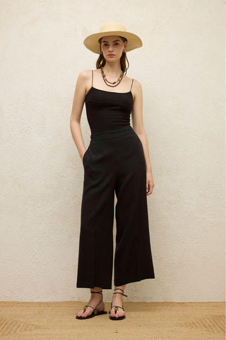 Straight Linen Trousers Black