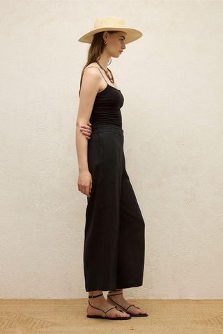 Straight Linen Trousers Black