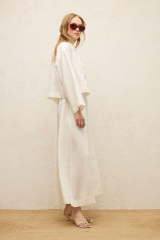 Long Sleeve Linen Crop Shirt Ecru