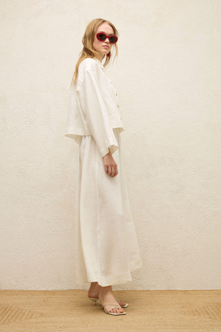 Long Sleeve Linen Crop Shirt Ecru