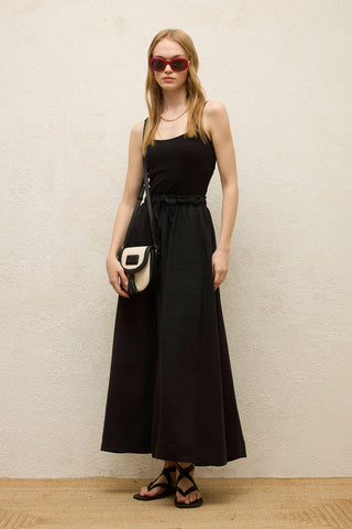 Loose Fit Linen Skirt Black