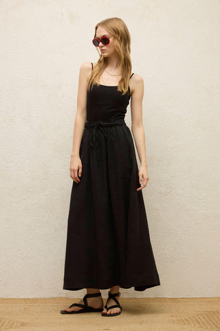 Loose Fit Linen Skirt Black