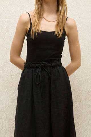 Loose Fit Linen Skirt Black