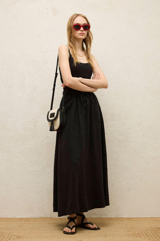 Loose Fit Linen Skirt Black