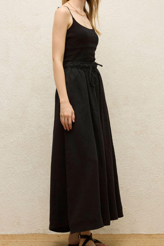 Loose Fit Linen Skirt Black