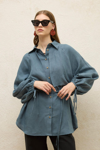 Linen Trench Shirt Indigo