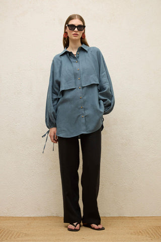 Linen Trench Shirt Indigo