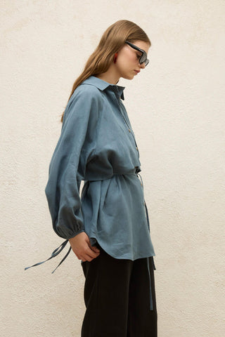 Linen Trench Shirt Indigo