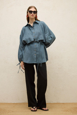 Linen Trench Shirt Indigo