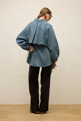 Linen Trench Shirt Indigo