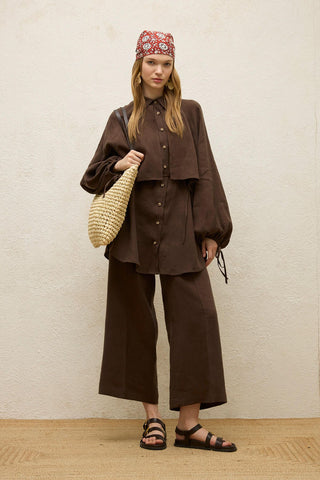 Linen Trench Shirt Dark Brown