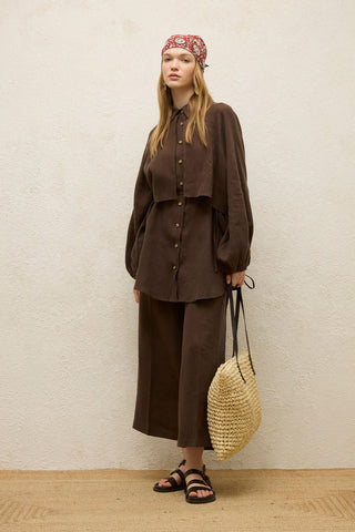 Linen Trench Shirt Dark Brown