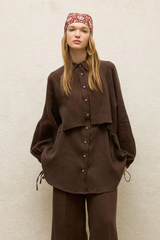 Linen Trench Shirt Dark Brown