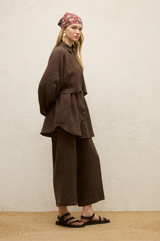 Linen Trench Shirt Dark Brown