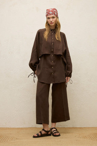 Linen Trench Shirt Dark Brown