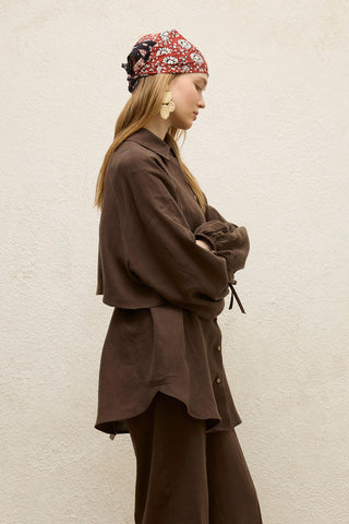 Linen Trench Shirt Dark Brown