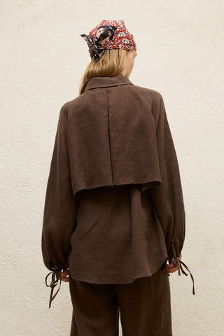 Linen Trench Shirt Dark Brown