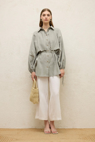 Linen Trench Shirt Green