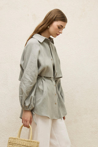 Linen Trench Shirt Mint