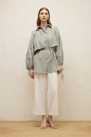 Linen Trench Shirt Green