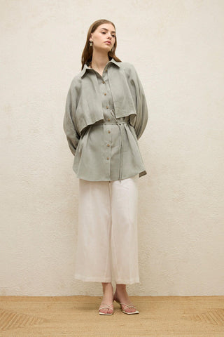 Linen Trench Shirt Green