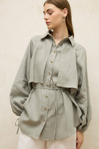 Linen Trench Shirt Green