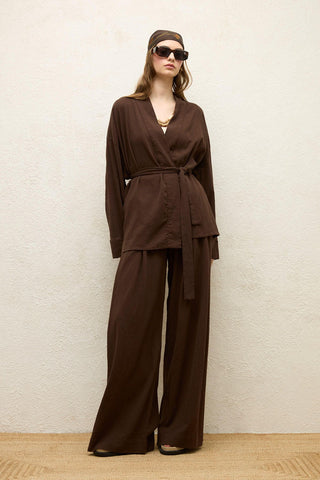 Cotton Palazzo Pants Brown