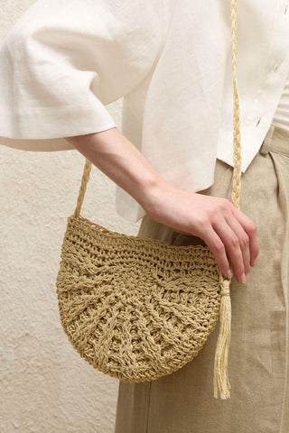 Patterned Straw Mini Bag Beige